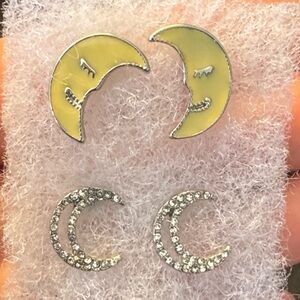 Yellow and Silver Moon Earrings Set